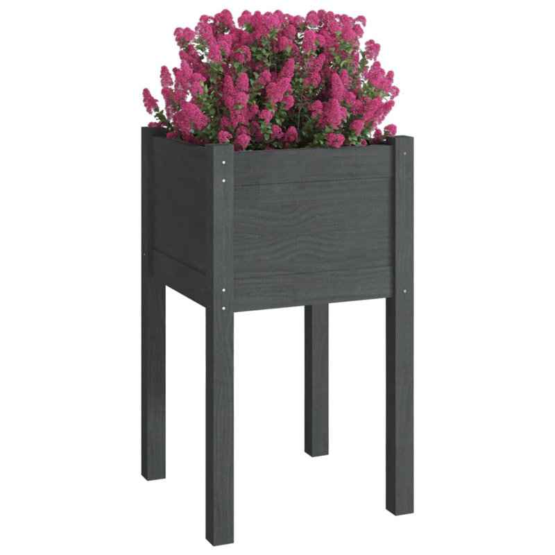 Najya Wood Pot Planter, Gray, 27.6" H x 15.7" W x 15.7" D
