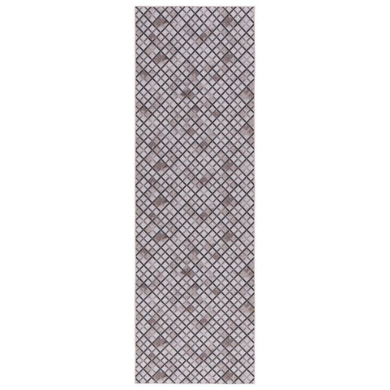 Tapis géométrique beige / brun, Tapis de couloir 2 pi 6 po x 8 pi