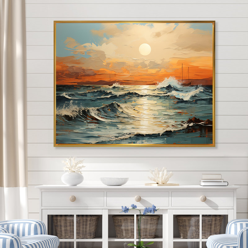 Pierz - plage et océan, reproduction d'art sur toile, H 16 po x l 32 po x P 1 po, Cadre flottant doré