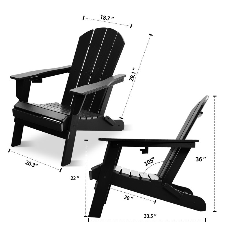 Chaises Adirondack pliantes en résine (ensemble de 2), Noir, noir, noir, noir