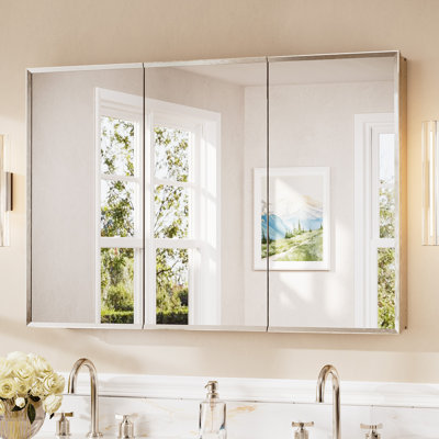 Recessed or Surface Medicine Cabinet with Mirror Easy Assembly Aluminum Framed Tempered Glass