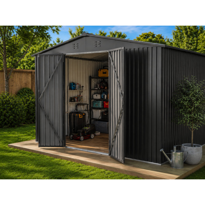 10 ft. x 14 ft. Metal Storage Shed with Lockable Door, Black