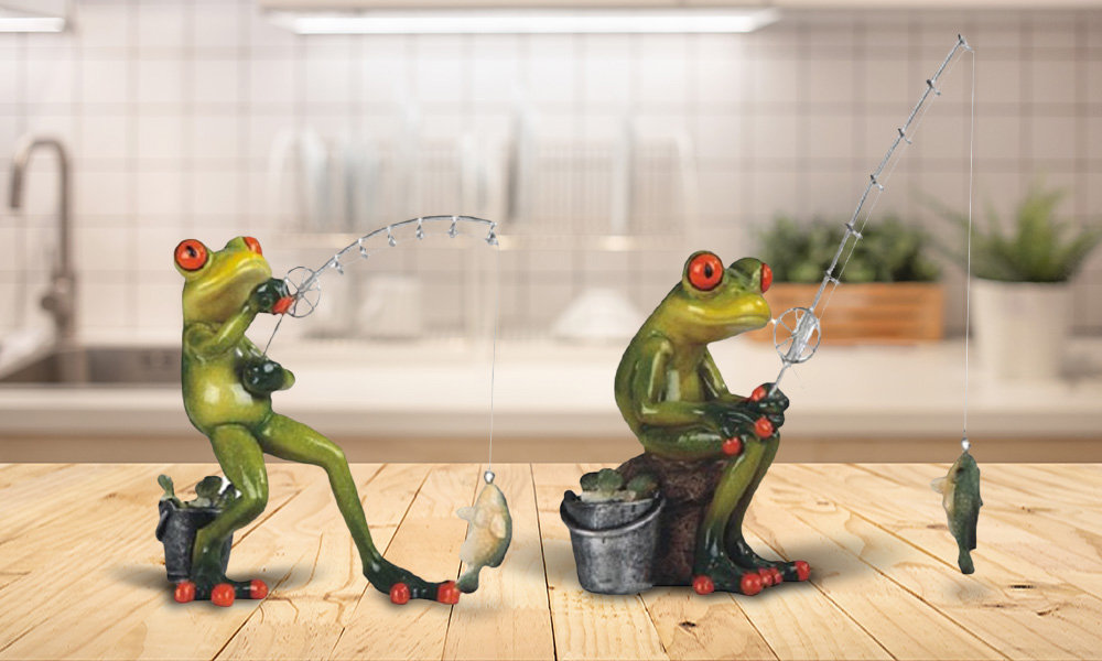 Trinx Jeferson 2-PC Fishing Frog 6H Funny Animal Figurine Unique