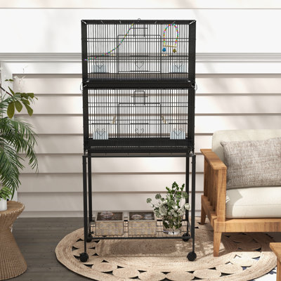 164 cm Steel Flat Top Floor Bird Cage with Wheels with Stand with Perch with Tray