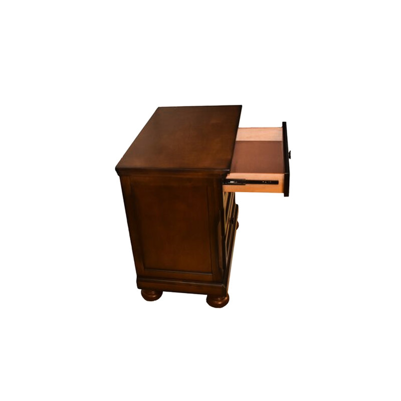 Table de chevet 3 pièces en noyer foncé avec tiroir caché