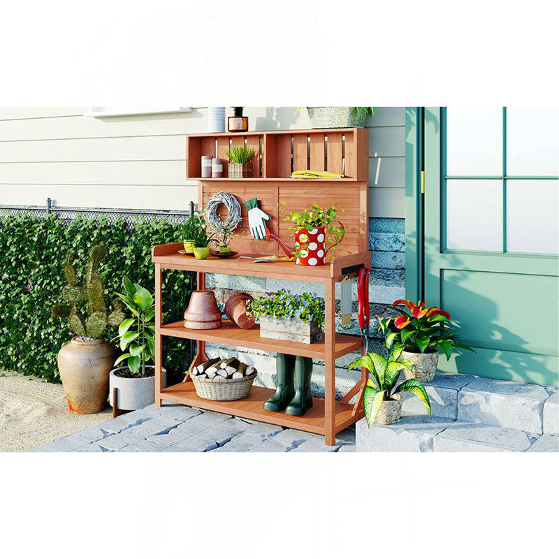 Grande table de rempotage en bois 65 po pour l'extérieur, Naturel