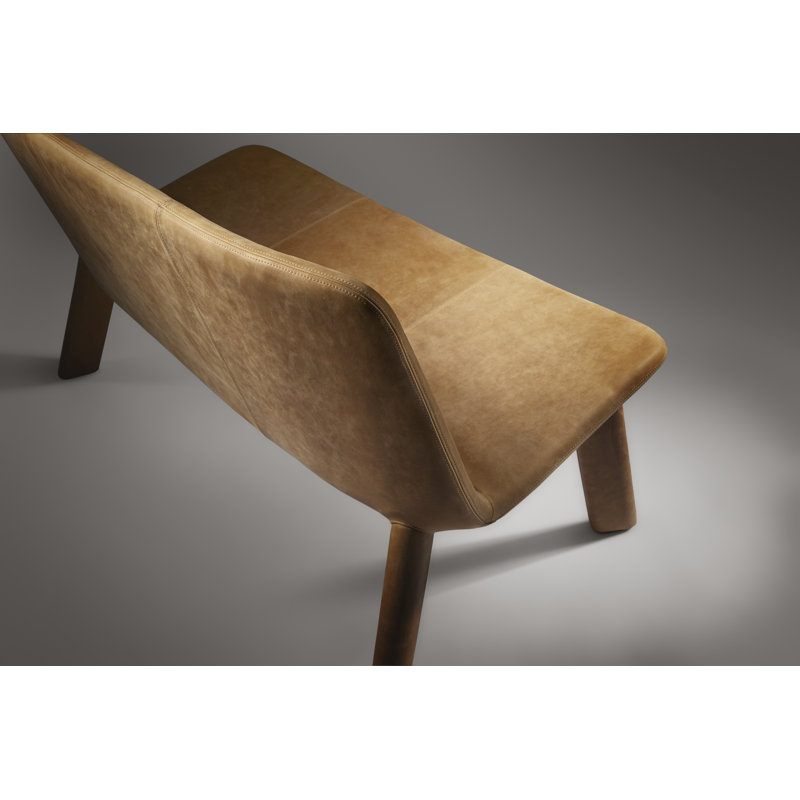 Neat Leather Dining Bench, Camel Genuine Leather