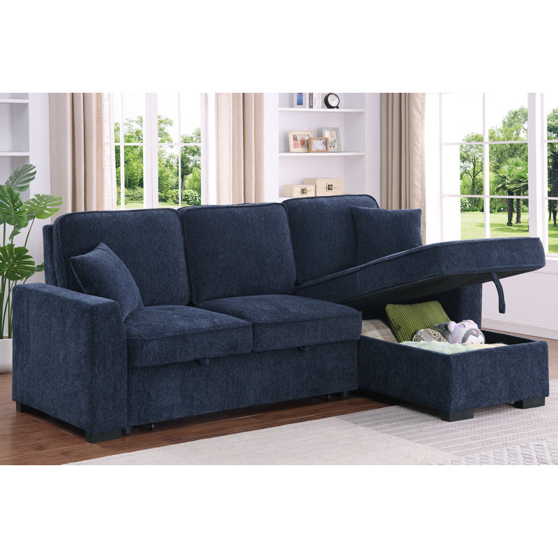 Canapé-lit modulaire réversible avec rangement Elfrieda, Chenille bleu