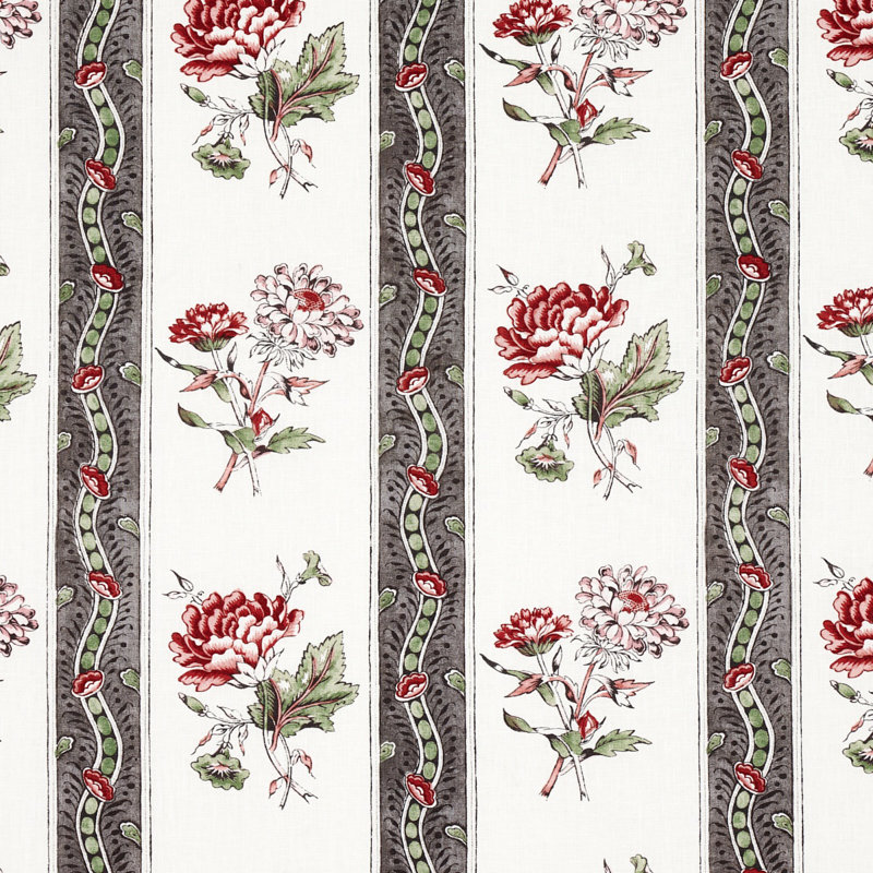 Tissu à rayures Ariana, Gris foncé / rouge / crème