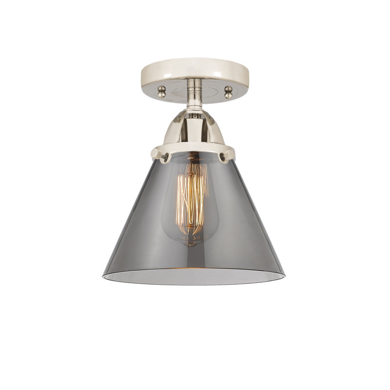 Plafonnier semi-encastré en verre, H 9,5 po x l 7,75 po x P 7,75 po, Plaqué couleur fumée, Nickel poli