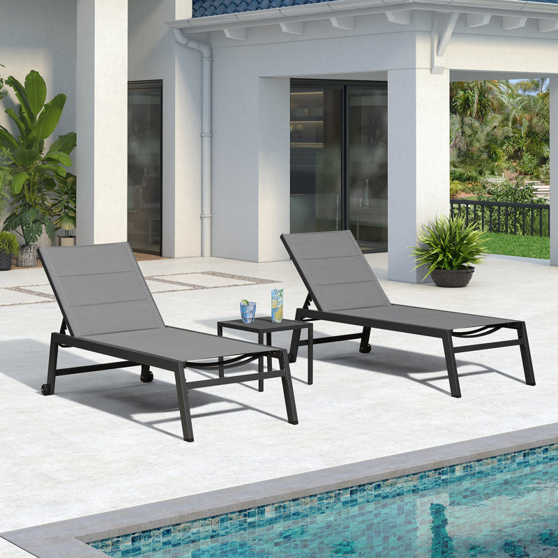 Herriman Outdoor Rust-Resistant Metal Chaise Lounge with Table , Cushion Included, Gray