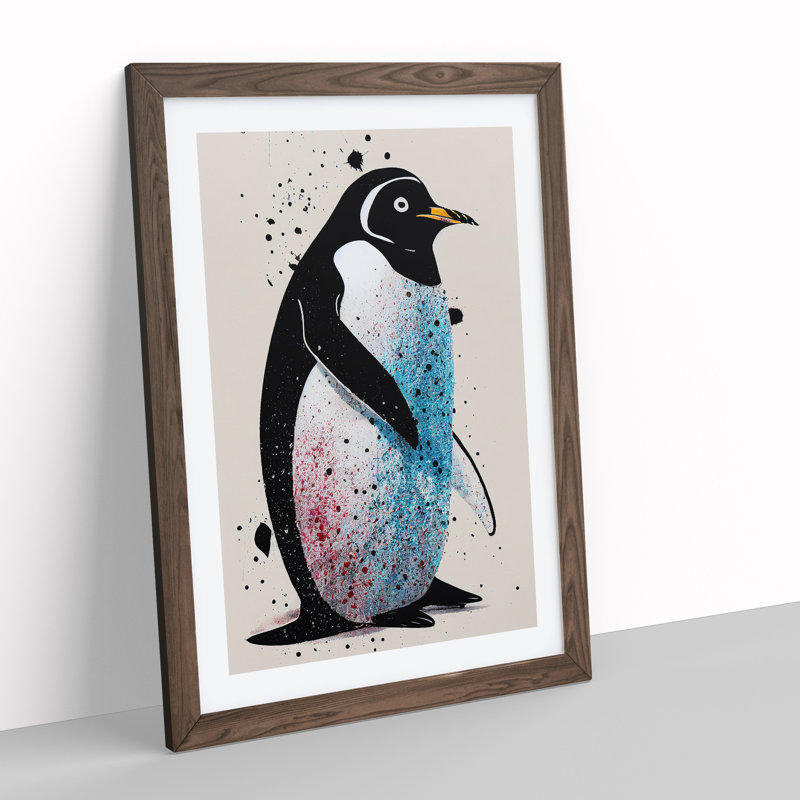 Penguin Graffiti No.3 - Single Picture Frame Print, 34cm H x 25cm W x 2cm D, Walnut Framed