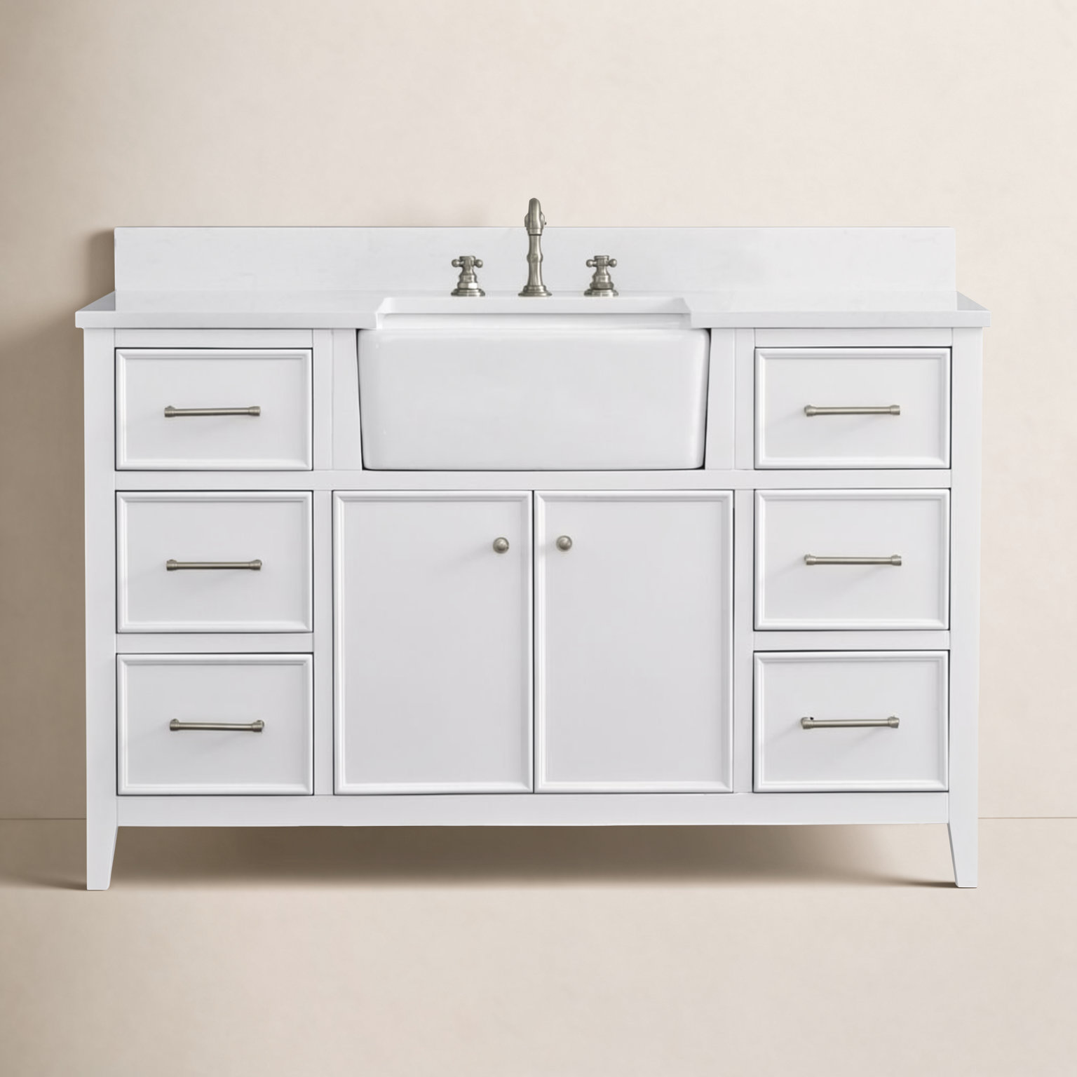 Aisa 54" Pine Single Bathroom Vanity, White/Brushed Nickel