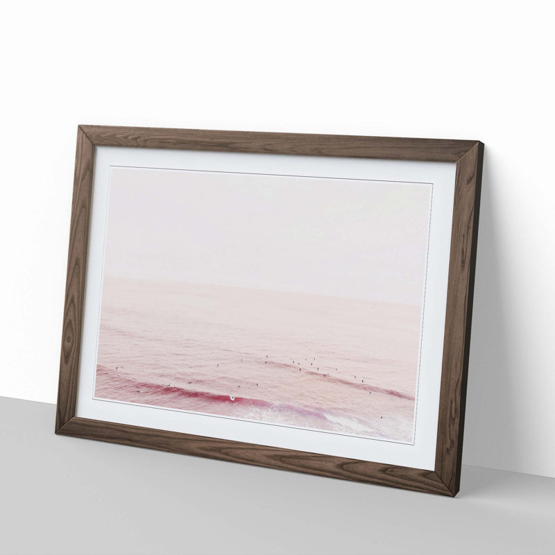 Surfers in the Ocean - Picture Frame Photograph Print, 27cm H x 36cm W x 2cm D, Walnut Framed