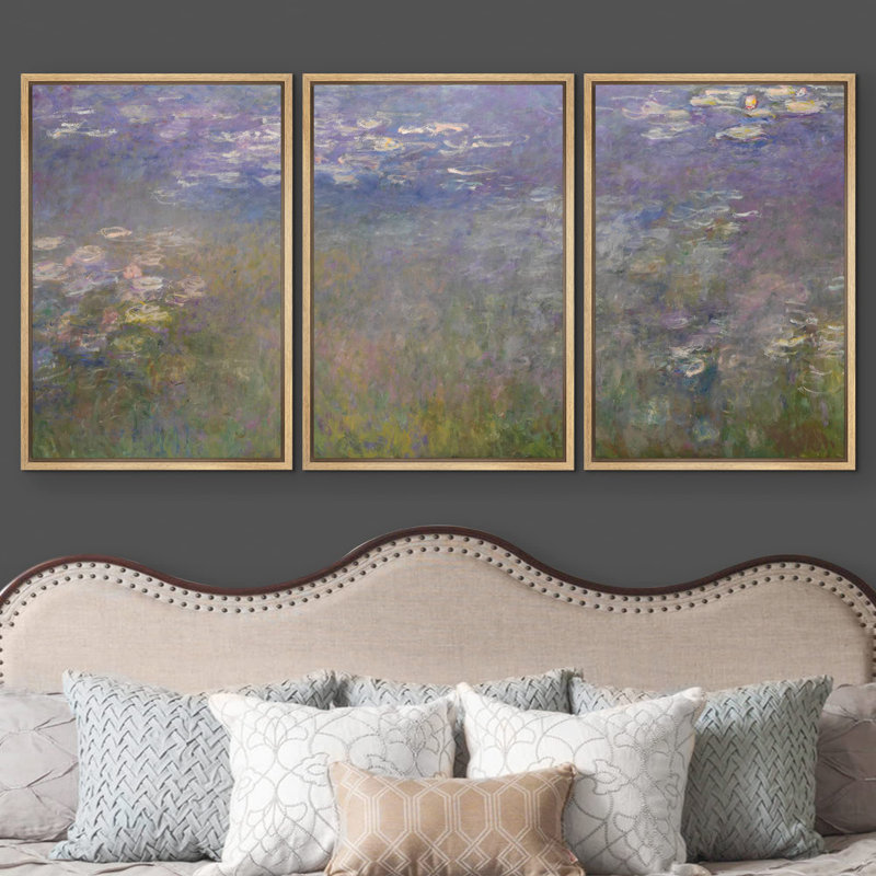 Célèbre œuvre d'art «Nymphéas» par Claude Monet, H 36 po x l 72 po, Cadre naturel flottant