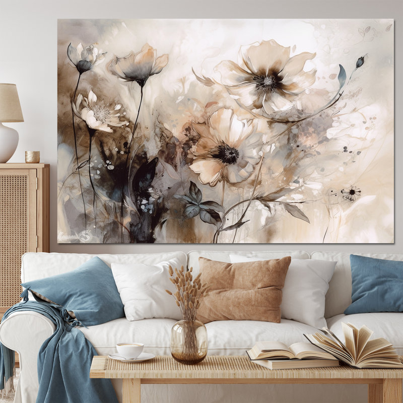 Impressions florales délicates et chaudes - Art mural encadré floral