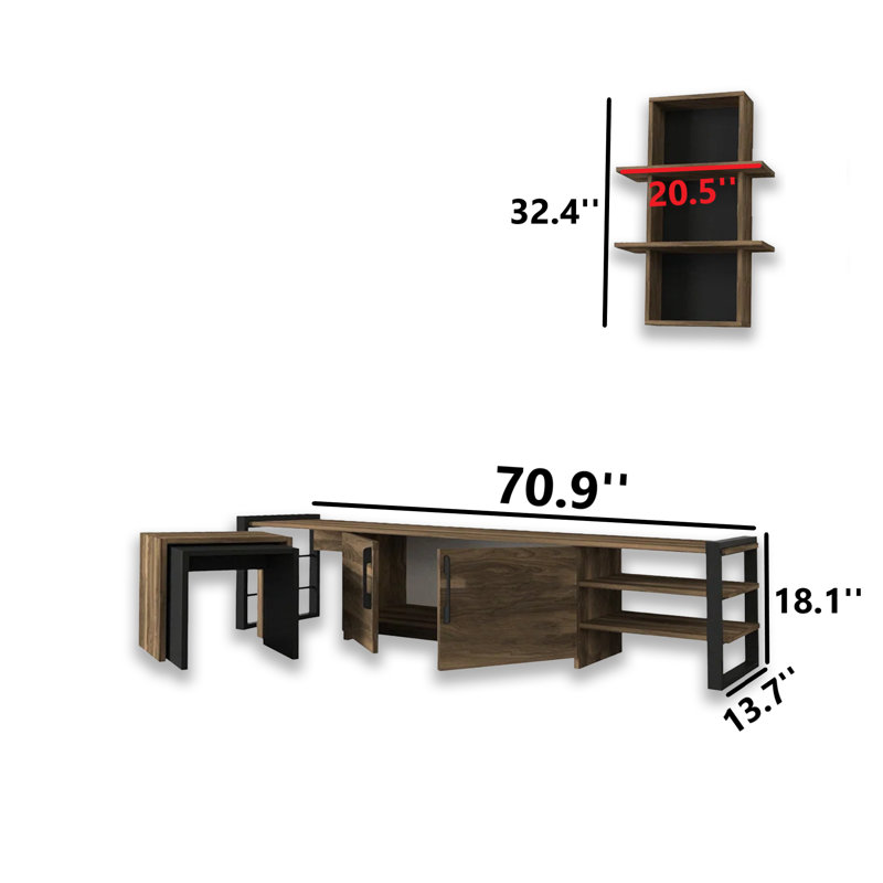 Multipurpose TV Stand For Tvs Up To 78'' With Nesting Tables And Wall Shelf