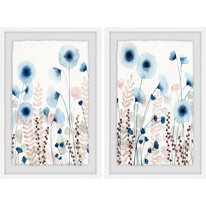 « doux fleur field iii », ensemble de 2 reproductions de peintures à l’aquarelle encadrées, H 12 po x l 8 po x L 1,5 po