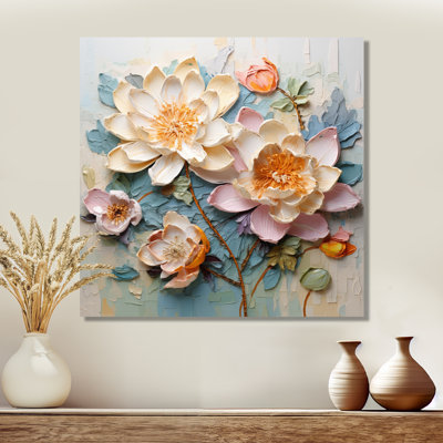 Rose rose, fleur de lotus pastel sur fond bleu rétro - lotus