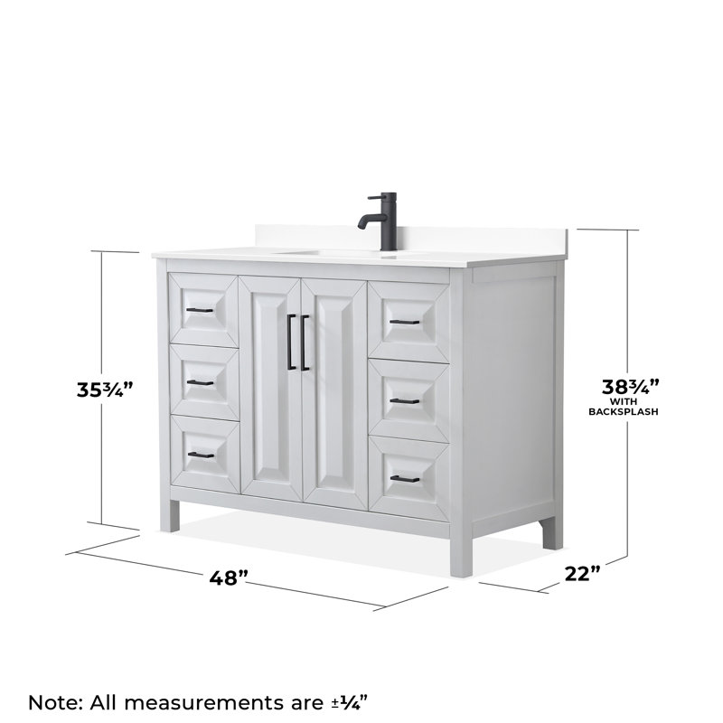 Daria 48'' W Single Vanity, Matte Black, White Cultured Marble, White