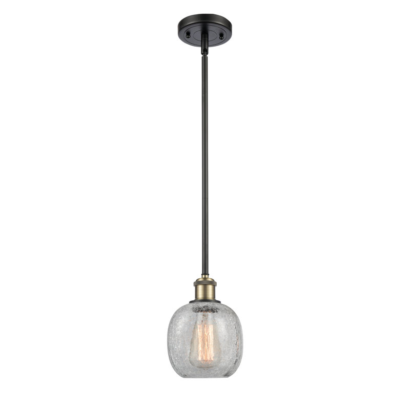 Luminaire suspendu sphérique 1 lumière Carlucci, Transparence craquelée, Laiton antique noir, Ampoule non incluse