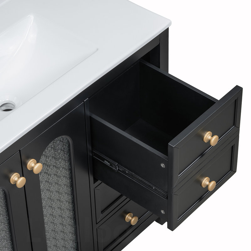 Meuble-lavabo élégant avec portes à fermeture en douceur, tablettes réglables et tiroirs pour un grand rangement, Noir