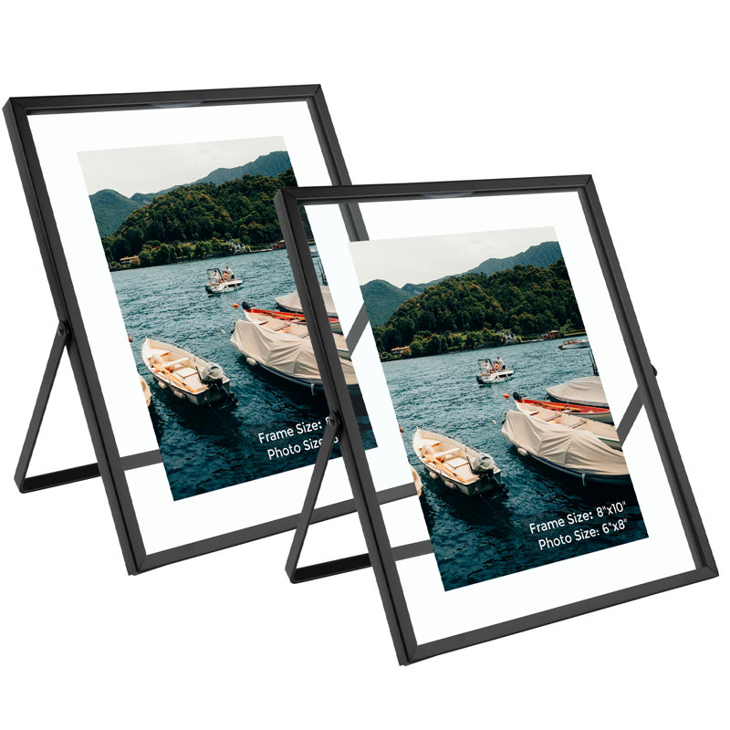 Cadre flottant en métal avec verre véritable, 8 po x 10 po, Noir