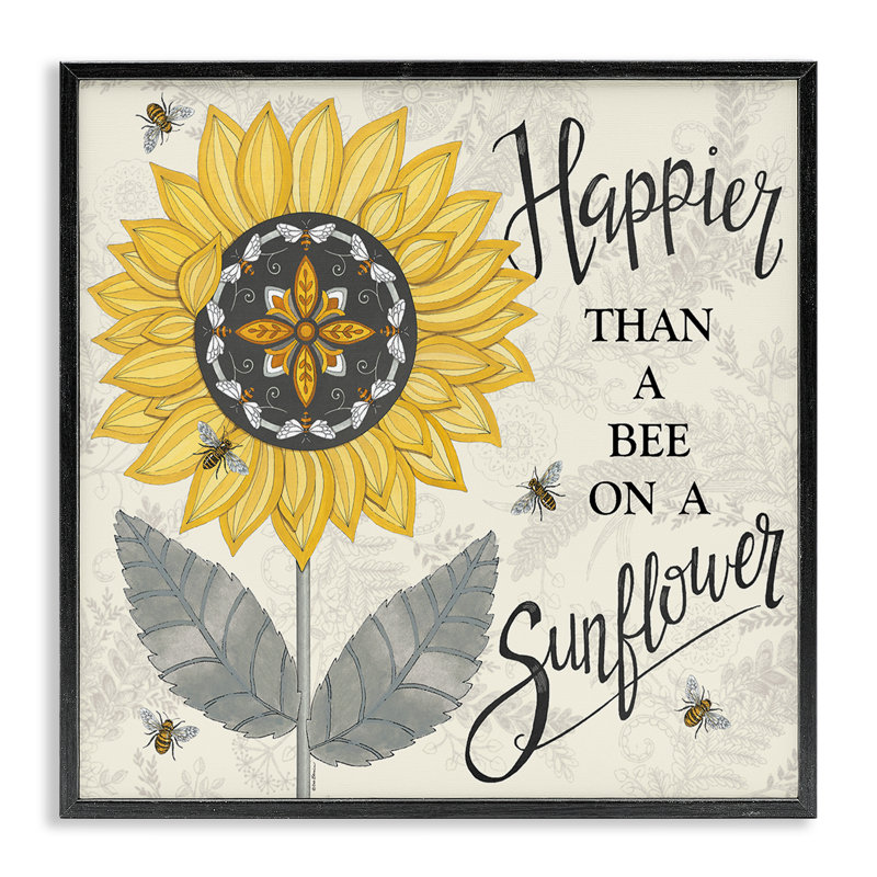«Happier Than Bee» et art de tournesol par Deb Strain, Giclée encadrée noir minuit, H 17 po x l 17 po