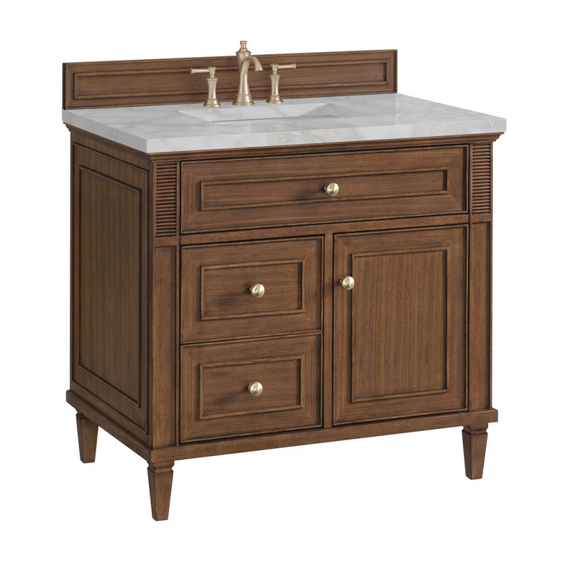 Lorelai 36'' W Single Vanity, Mid-Century Walnut, Victorian Silver, 8" Widespread