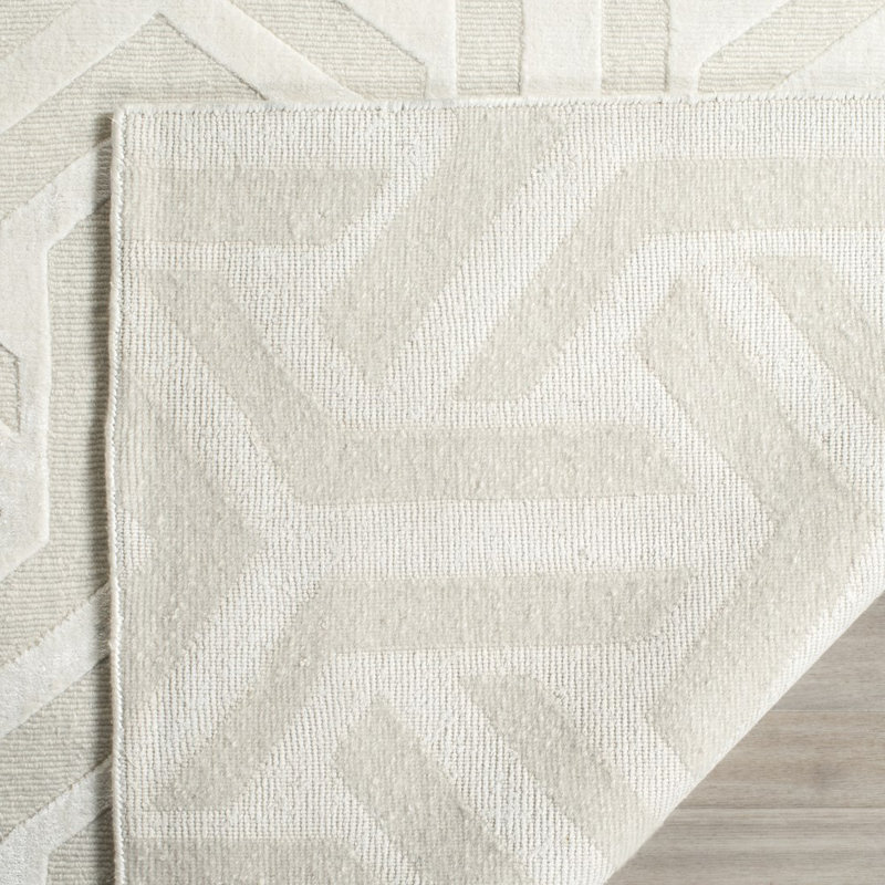 Tapis géométrique ivoire en laine / coton noué à la main Candie, Rectangle 8 pi x 10 pi