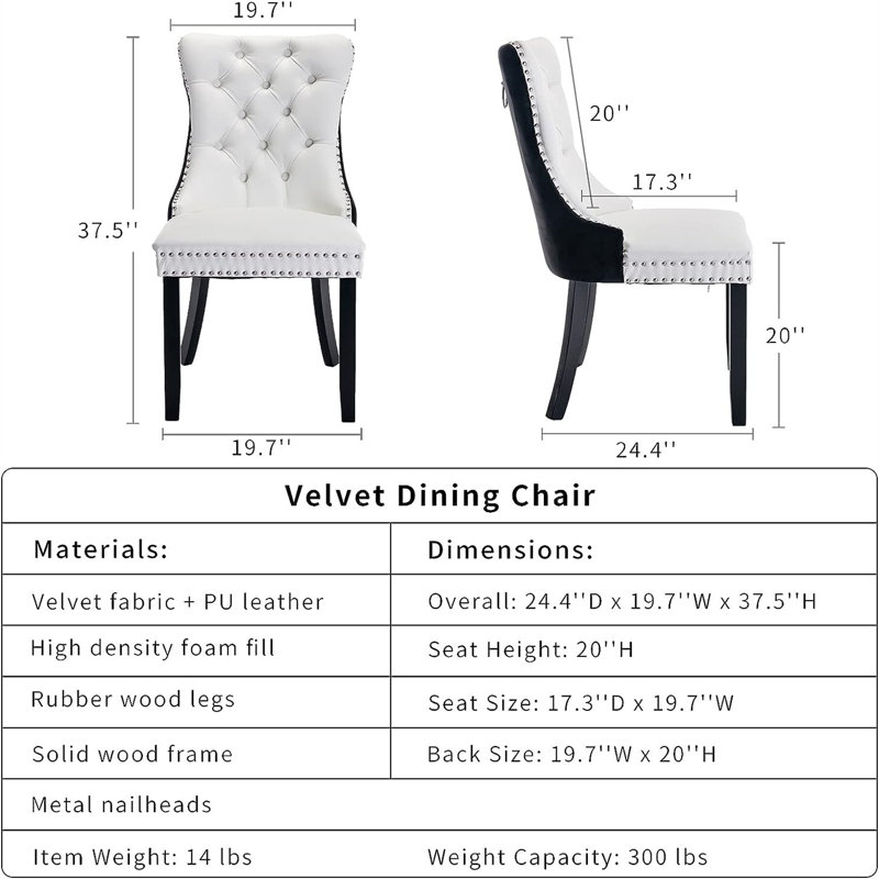 Chaise de salle à manger Karneshia, Blanc / noir