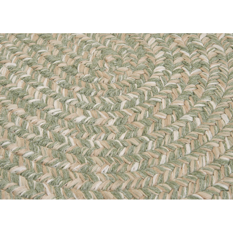 Tapis vert sauge tressé / beige / crème Ken, Ovale 3 pi x 5 pi
