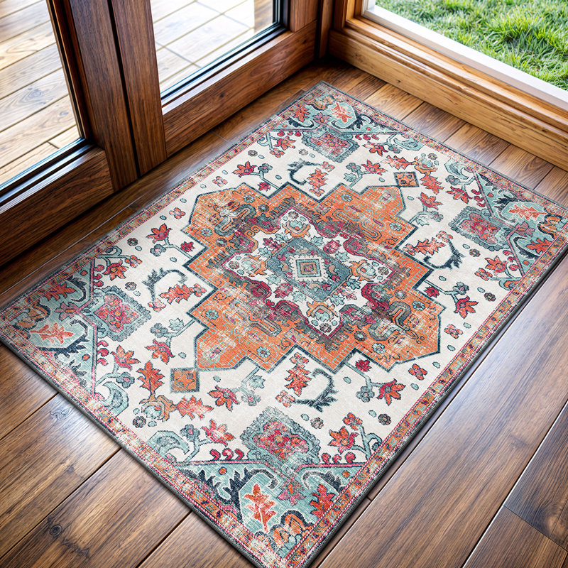 Koressa Chenille Washable Geometric Indoor Rug, Rectangle 2' x 3'