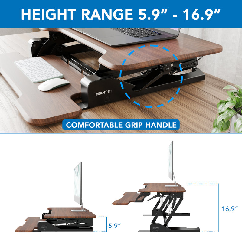 30" Dark Walnut Woodgrain Steel Standing Desk Converter