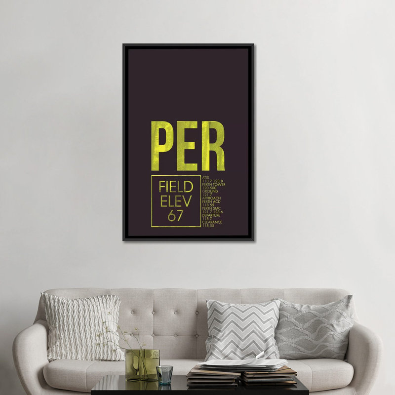 « perth », art textuel sur toile air control series, H 26 po x l 18 po x P 1,5 po, Toile encadrée noire, Pas de tapis