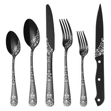 Black Silverware Set, Avalon 24 Piece Flatware Set