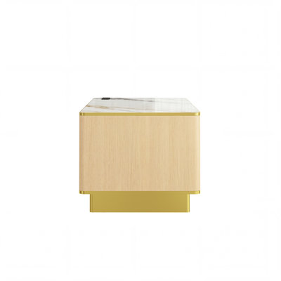 Table basse moderne en marbre avec alimentation intégrée et éclairage DEL - Taille compacte, garniture dorée, télécommande / contrôle d'application