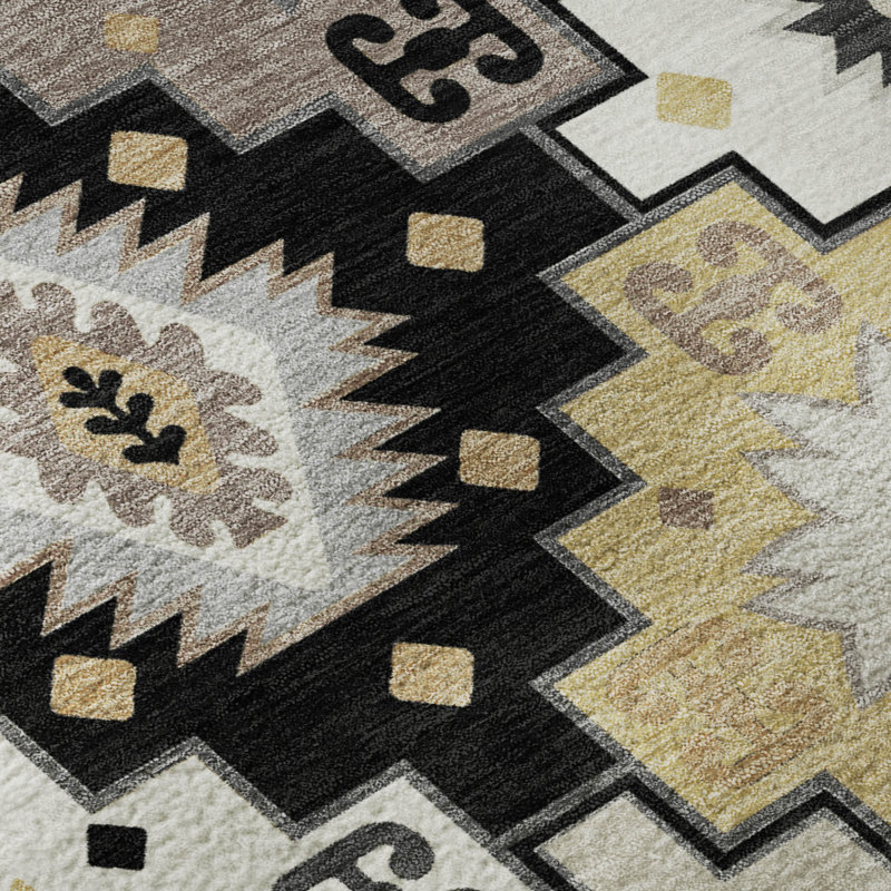 Premium Machine Washable Mayfield  Ethnic Rug, 8' x 10', Black