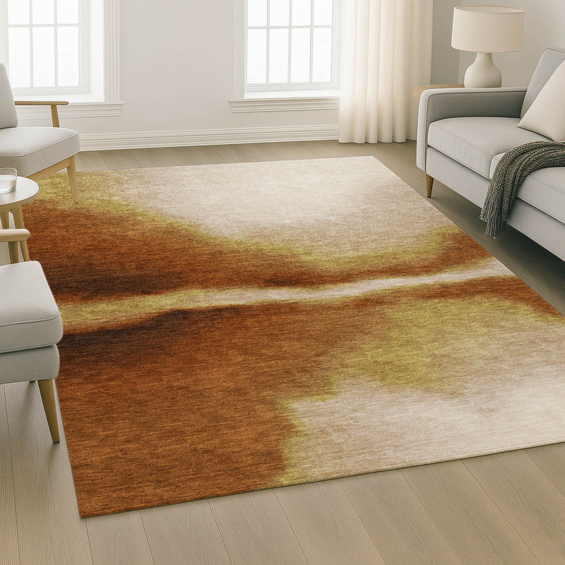 Premium Machine Washable Mayfield AMF2419 Abstract Rug, Paprika, 10' x 14'