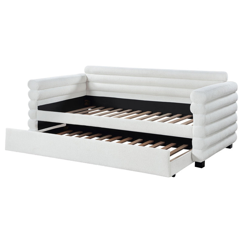 Kells Upholstered Twin Day Bed With Trundle, White