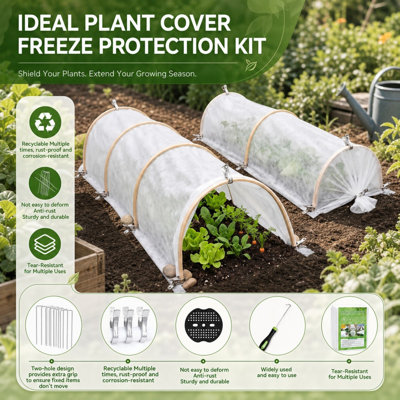 Couverture hivernale robuste pour plante givrée, tissu blanc non tissé de protection contre le gel 10 pi x 32,8 pi, housse de semis de légumes avec piquets, pinces et trousse d'accessoires d'installation