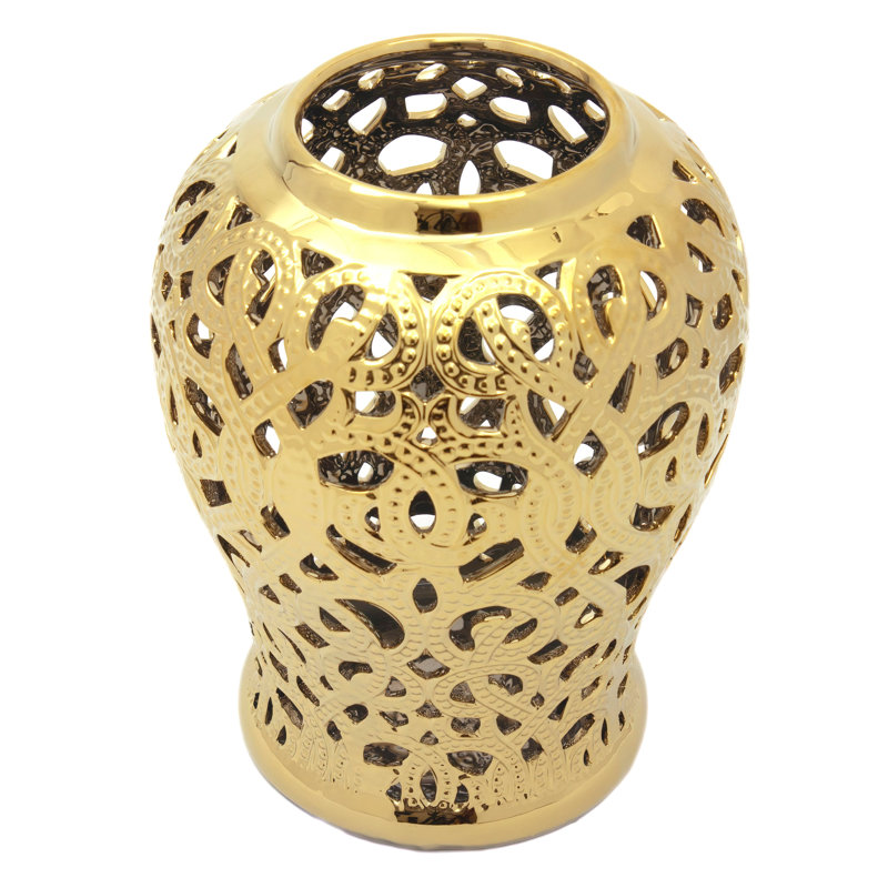 18" Spiral Lattice Temple Jar - Gold, Gold