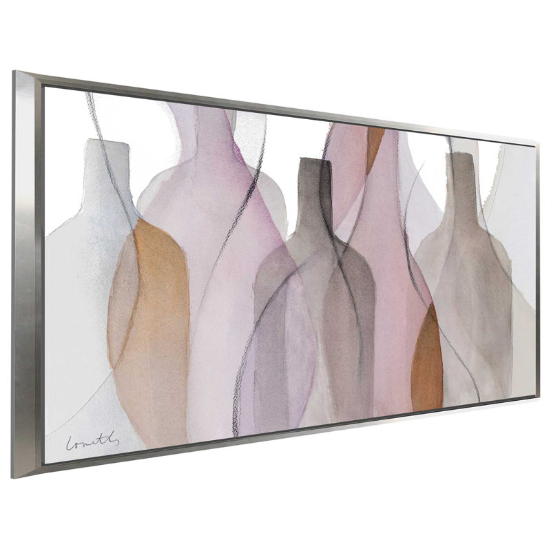 «Midnight Crowd», reproduction de peinture à l'aquarelle, H 39,5 po x l 63,5 po x P 2 po, Cadre flottant argent