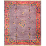 Light Purple Antique Wool Room Size Scenic Pictorial Medallion Deco Chinese Rug