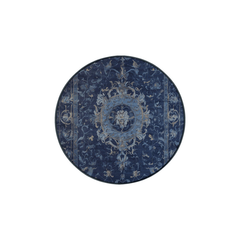 Machine Washable Gray Area Rug, Round 5'