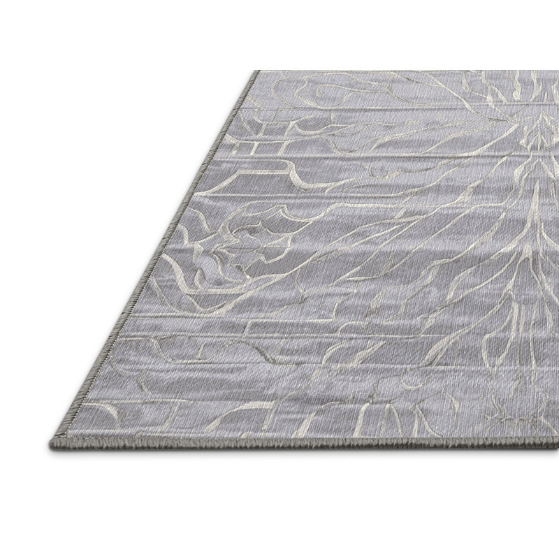 Machine Washable Gray Area Rug, Square 6'