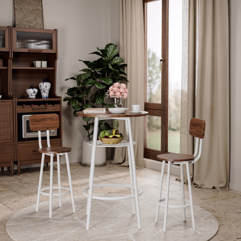 Ensemble repas rond 23 po, Blanc, Brun, Brown