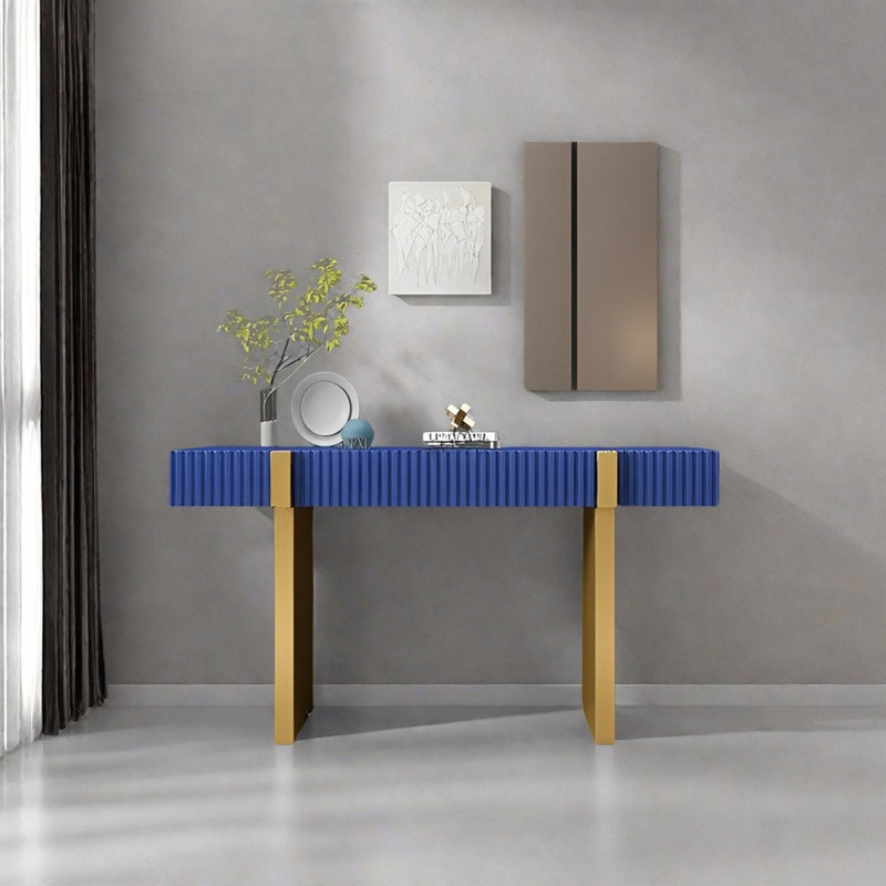 Console Modern Minimalist Art, H 35,43 po x l 55,12 po x P 15,75 po, Bleu, Or