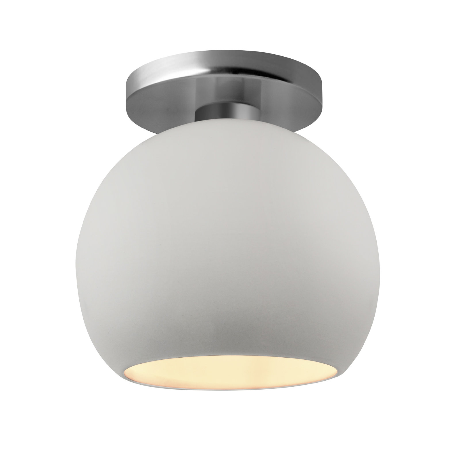 Single Light Ceramic LED Semi Flush Mount, 9" H x 10" W x 10" D, Bisque, Brushed Nickel