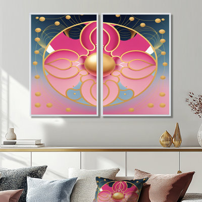 «Pink and Gold Abstract Flower», reproduction d'art sur toile encadrée géométrique abstraite
